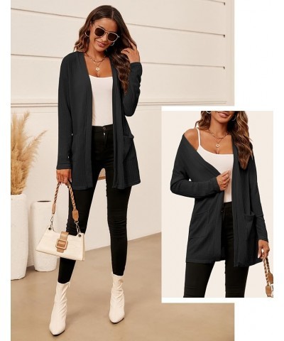 Women's Lightweight Cardigan with Pockets 2023 Open Front Sweaters Casual Long Sleeve Soft Knit Outwear Black $19.80 Sweaters