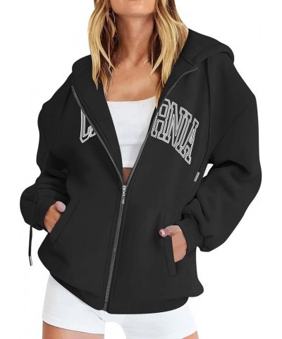 Womens Full Zip Up Hoodies TeenGirls Oversized Sweatshirt Y2K Cute Fall Tops Casual Drawstring Jacket with Pockets 09-black $...