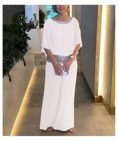 Formal Pants Suits for Women Wedding Guest Evening Party, Chiffon Elegant 2 Piece Pants Suit Formal Outfits White $15.98 Suits