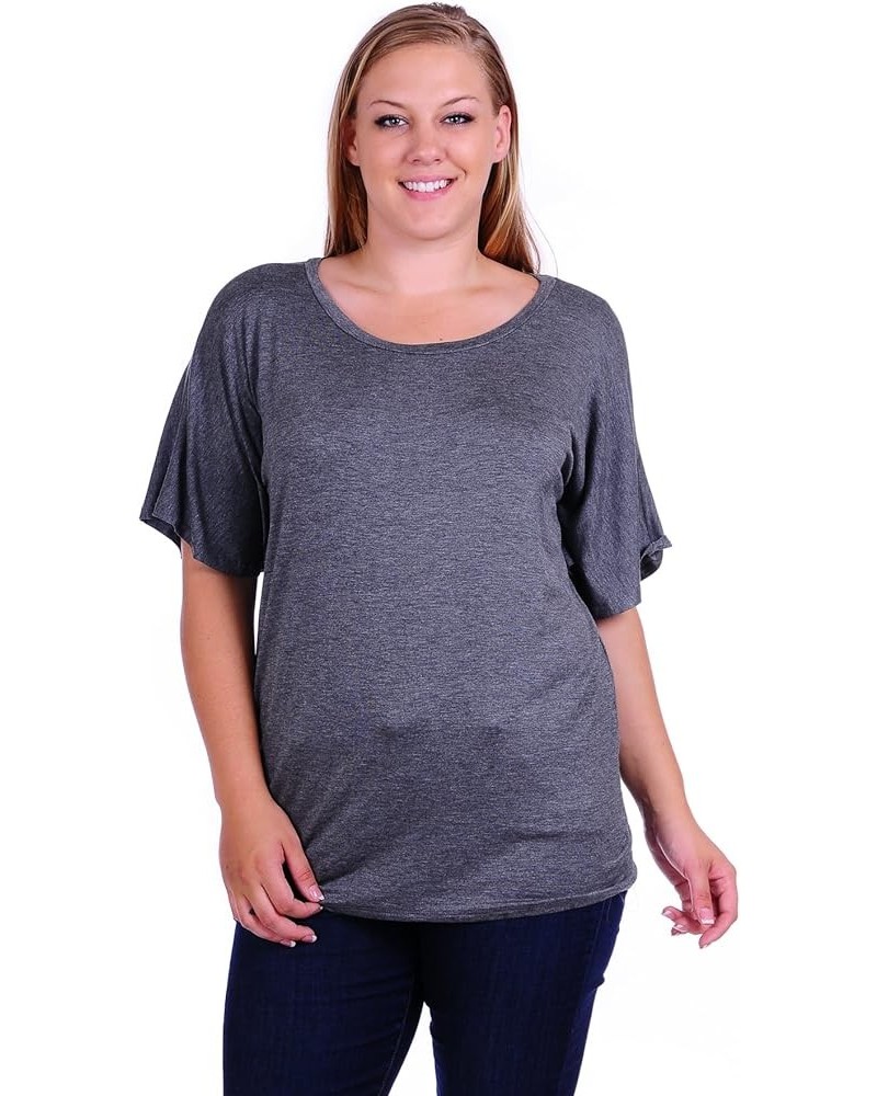 Women's Plus Size Kimono Short Sleeve Basic Top Charcoal $10.00 T-Shirts