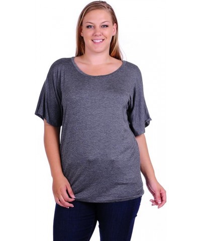 Women's Plus Size Kimono Short Sleeve Basic Top Charcoal $10.00 T-Shirts