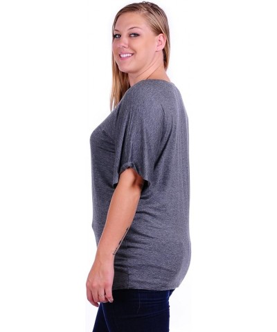 Women's Plus Size Kimono Short Sleeve Basic Top Charcoal $10.00 T-Shirts