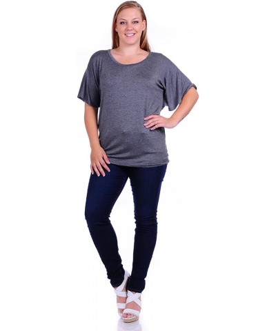 Women's Plus Size Kimono Short Sleeve Basic Top Charcoal $10.00 T-Shirts