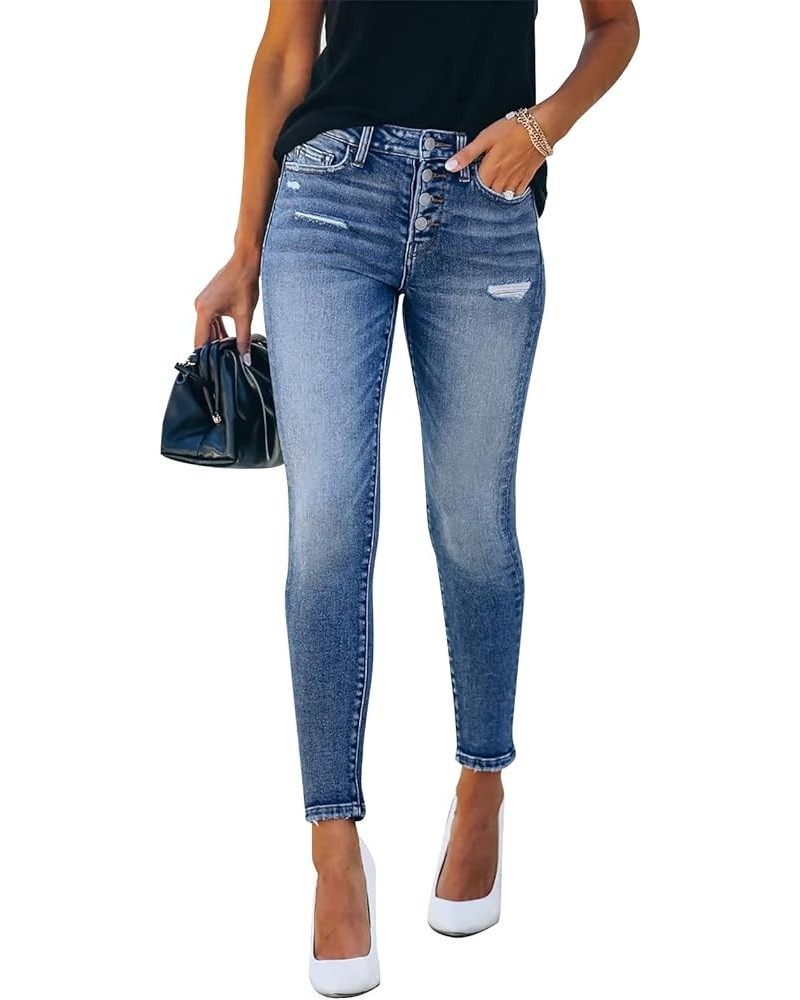 Women's Ripped Skinny Slim Fit Jeans Frayed Distressed Stretchy Denim Pants 020-dark-blue $12.00 Jeans