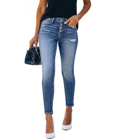 Women's Ripped Skinny Slim Fit Jeans Frayed Distressed Stretchy Denim Pants 020-dark-blue $12.00 Jeans