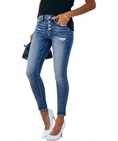 Women's Ripped Skinny Slim Fit Jeans Frayed Distressed Stretchy Denim Pants 020-dark-blue $12.00 Jeans