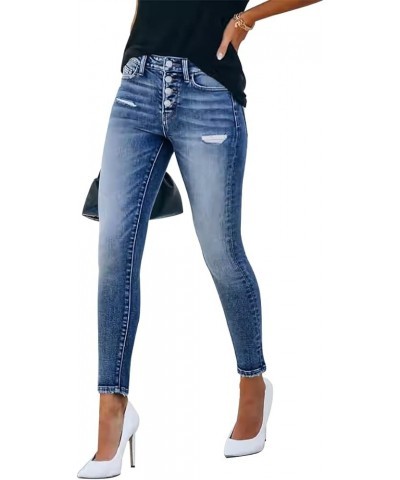 Women's Ripped Skinny Slim Fit Jeans Frayed Distressed Stretchy Denim Pants 020-dark-blue $12.00 Jeans