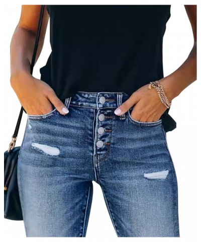 Women's Ripped Skinny Slim Fit Jeans Frayed Distressed Stretchy Denim Pants 020-dark-blue $12.00 Jeans