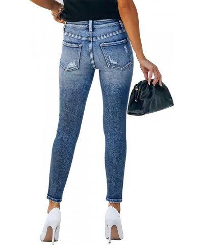 Women's Ripped Skinny Slim Fit Jeans Frayed Distressed Stretchy Denim Pants 020-dark-blue $12.00 Jeans