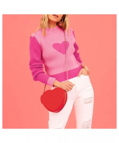 Heart Sweater Women Oversized Long Sleeve Love Printed Knit Tops Cute Valentine 's Day Sweater Pullover 98rose Red $9.24 Swea...