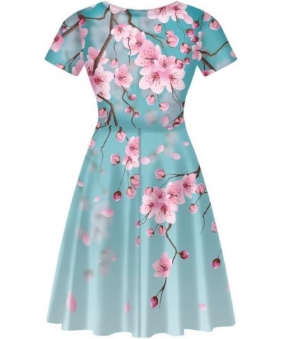 Summer Dress Women Beach V-Neck Sundresses Girls Skirts Casual Short Sleeve Novelty Swing Midi Dress Cherry Blossom Print $15...