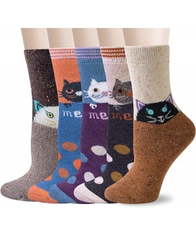 5 Pairs Womens Wool Socks Thick Knit Warm Winter Socks Cozy Comfy Socks Gifts for Women Zz-cat Series 1 $8.83 Socks