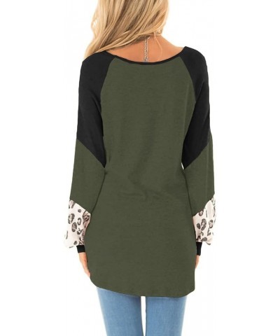 Womens Color Block Pullover Leopard Print Sweatshirt Raglan Long Sleeve Loose Tunic Shirts Tops Army Green $11.99 Tops