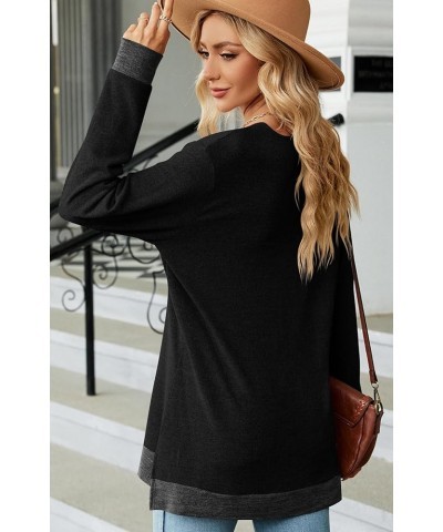 Womens V Neck Sweater Pullovers Sweatshirt Color Block Fall Shirts Long Sleeve Side Split Tunic Tops Black $12.74 Tops