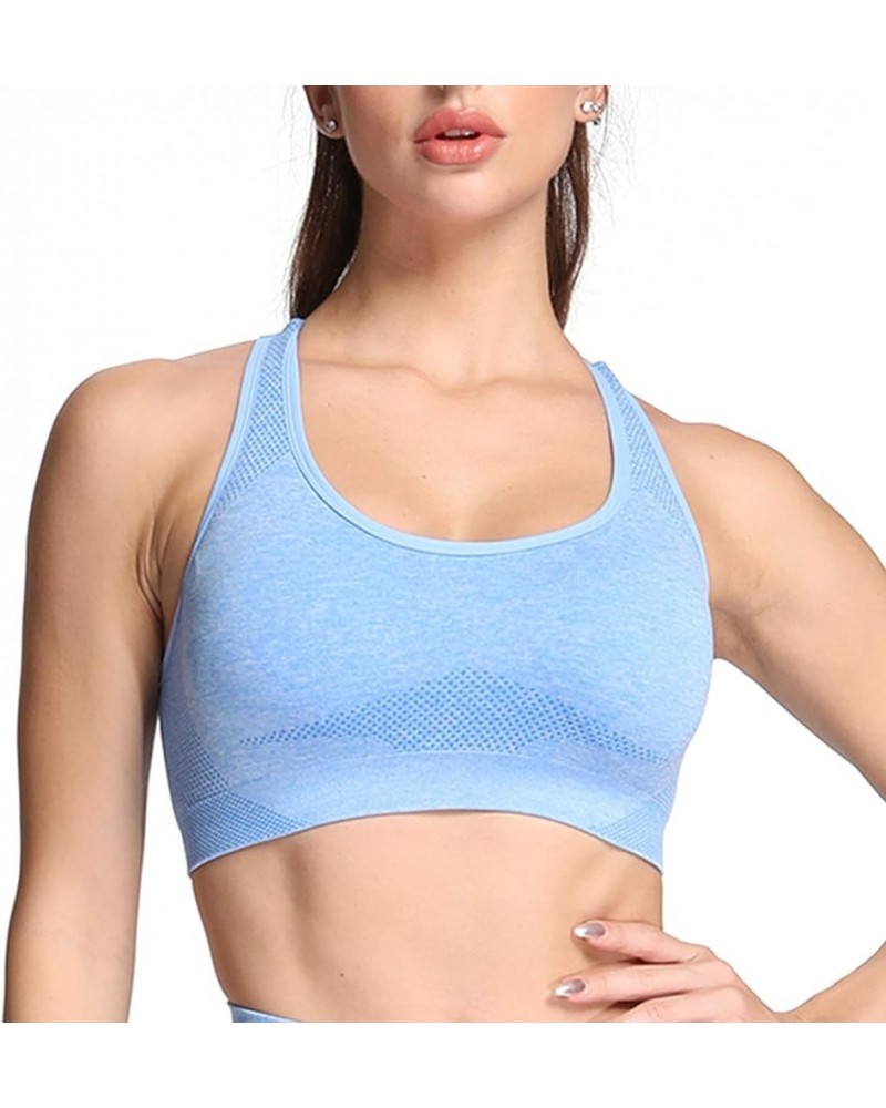 Women's Sports Bra Vital Gym Yoga Seamless Workout Crop Vital Sky Blue Marl $11.04 Lingerie