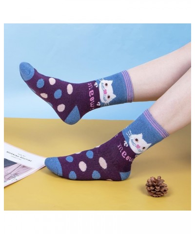 5 Pairs Womens Wool Socks Thick Knit Warm Winter Socks Cozy Comfy Socks Gifts for Women Zz-cat Series 1 $8.83 Socks