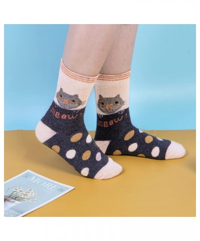 5 Pairs Womens Wool Socks Thick Knit Warm Winter Socks Cozy Comfy Socks Gifts for Women Zz-cat Series 1 $8.83 Socks