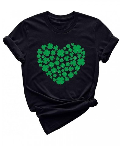 Women's St Patrick's Day T-Shirt Short Sleeve Round Neck Irish Shamrock Paddy's Day Casual Graphic Tees Tops Blouse A-black $...