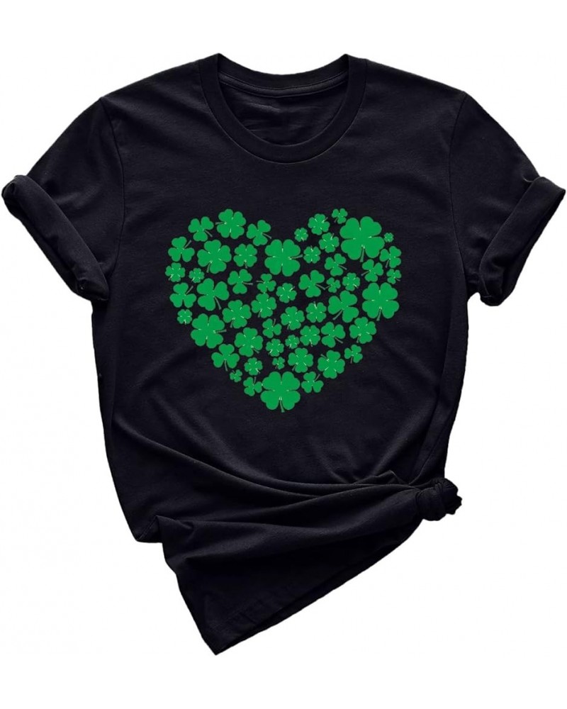 Women's St Patrick's Day T-Shirt Short Sleeve Round Neck Irish Shamrock Paddy's Day Casual Graphic Tees Tops Blouse A-black $...