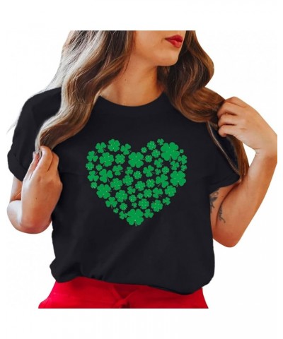 Women's St Patrick's Day T-Shirt Short Sleeve Round Neck Irish Shamrock Paddy's Day Casual Graphic Tees Tops Blouse A-black $...