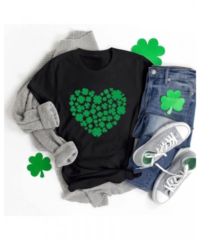 Women's St Patrick's Day T-Shirt Short Sleeve Round Neck Irish Shamrock Paddy's Day Casual Graphic Tees Tops Blouse A-black $...