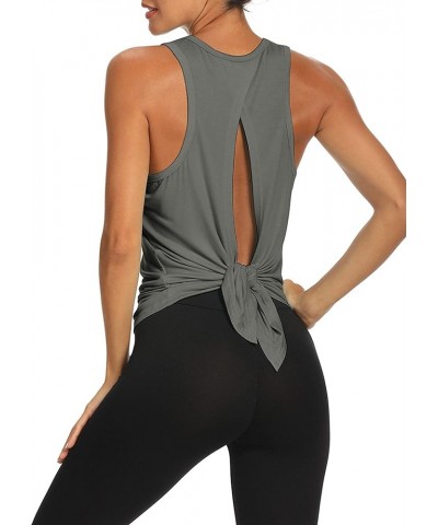 Workout Tops Open Back Shirts Gym Workout Clothes Tie Back Musle Tank for Women Dark Gray $10.80 Activewear