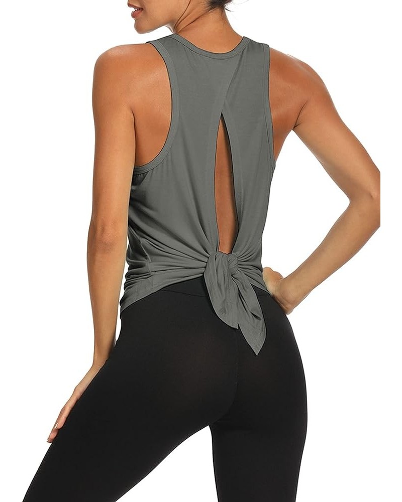 Workout Tops Open Back Shirts Gym Workout Clothes Tie Back Musle Tank for Women Dark Gray $10.80 Activewear