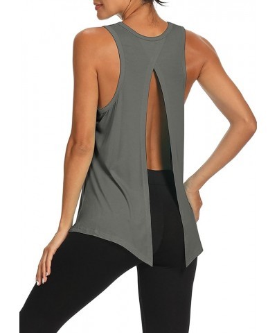 Workout Tops Open Back Shirts Gym Workout Clothes Tie Back Musle Tank for Women Dark Gray $10.80 Activewear