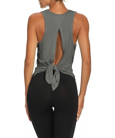 Workout Tops Open Back Shirts Gym Workout Clothes Tie Back Musle Tank for Women Dark Gray $10.80 Activewear