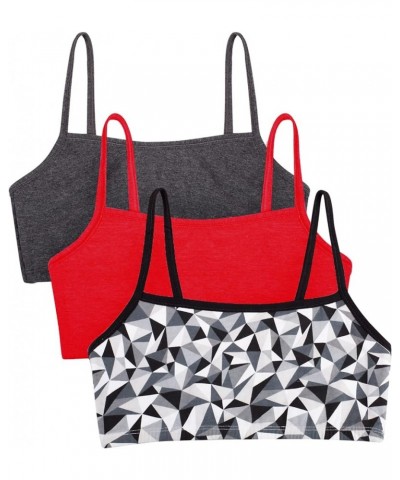 Women's Spaghetti Strap Cotton Pull Over 3 Pack Sports Bra in Fashion Colors 3 Kaleidoscope/Charcoal/Red Hot $5.83 Lingerie