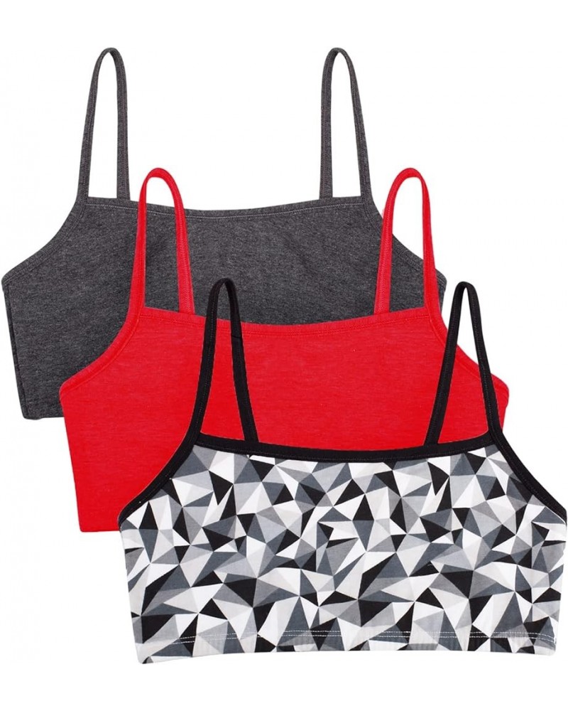 Women's Spaghetti Strap Cotton Pull Over 3 Pack Sports Bra in Fashion Colors 3 Kaleidoscope/Charcoal/Red Hot $5.83 Lingerie