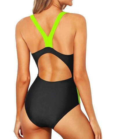 Women One Piece Swimsuits Athletic Racerback Swimwear Training Exercise Slimming Bathing Suit Black Gray Black Neon Green $15...