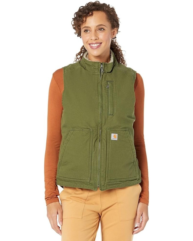 Women's Relaxed Fit Washed Duck Sherpa-Lined Mock-Neck Vest Basil $43.34 Vests