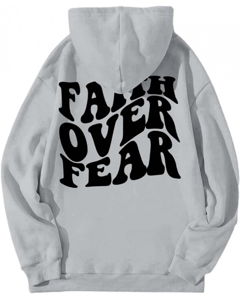 Faith Over Fear Hoodies for Womens Christian Sweatshirt Graphic Print Long Sleeve Drawstring Pullover Tunic Grey 2 $12.75 Hoo...