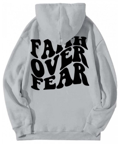 Faith Over Fear Hoodies for Womens Christian Sweatshirt Graphic Print Long Sleeve Drawstring Pullover Tunic Grey 2 $12.75 Hoo...