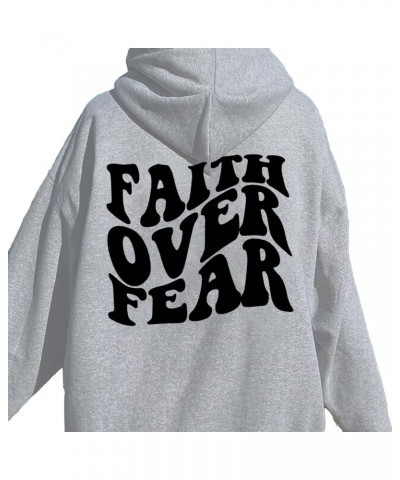 Faith Over Fear Hoodies for Womens Christian Sweatshirt Graphic Print Long Sleeve Drawstring Pullover Tunic Grey 2 $12.75 Hoo...