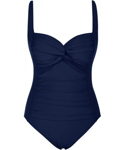 Women's Tummy Control One Piece Swimsuits Front Twist Bathing Suits Slimming Monokini Swimwear New Version Navy $21.31 Swimsuits