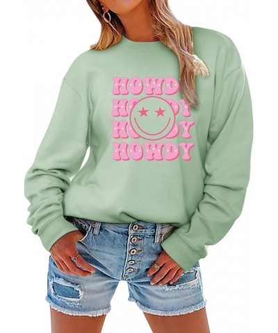 Howdy Happy Graphic Sweatshirt Hip Hop Letter Printing Crew Neck Pullover For Women Olive Green $13.64 Hoodies & Sweatshirts