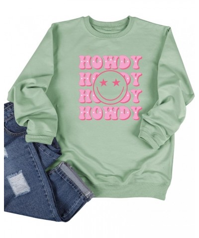 Howdy Happy Graphic Sweatshirt Hip Hop Letter Printing Crew Neck Pullover For Women Olive Green $13.64 Hoodies & Sweatshirts