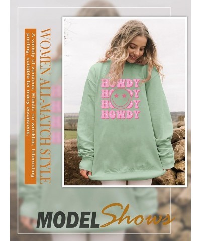 Howdy Happy Graphic Sweatshirt Hip Hop Letter Printing Crew Neck Pullover For Women Olive Green $13.64 Hoodies & Sweatshirts