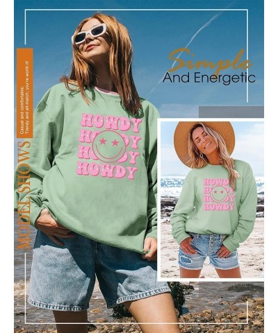 Howdy Happy Graphic Sweatshirt Hip Hop Letter Printing Crew Neck Pullover For Women Olive Green $13.64 Hoodies & Sweatshirts