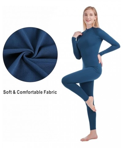 Women’s Thermal Underwear Ultra-Soft Fleece Base Layer Long Johns Set Winter Sports Top and Bottom Suits Navy Blue + Fleece $...