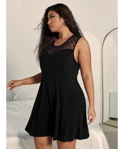 Women's Sleepwear Plus Satin Sleeveless V Neck Lace Trim Night Dress Black $14.40 Sleep & Lounge