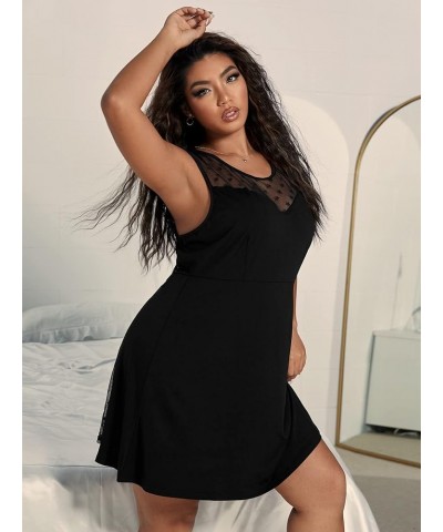 Women's Sleepwear Plus Satin Sleeveless V Neck Lace Trim Night Dress Black $14.40 Sleep & Lounge