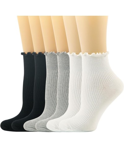 Ruffle Ankle Socks For Women, Cute Lettuce Edge Ruffle Turn Cuff Crew Boot Casual Frilly Socks 6 Packs (2black+2white+2grey) ...