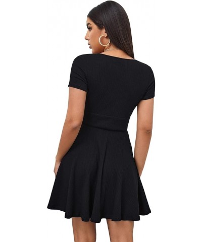 Women's Surplice Neck Short Sleeve Mini Wrap A Line Fit and Flare Dress Black $16.00 Dresses