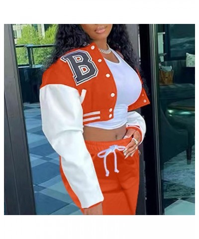 Women's Cropped Varsity Jacket Print Casual Button Down Baseball Bomber Coats Outerwear Orange $12.24 Jackets