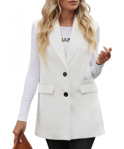 Womens Long Blazer Vest Trendy Two Button Sleeveless Office Blazers Jacket Suit with Pockets Z White $23.39 Vests