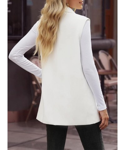 Womens Long Blazer Vest Trendy Two Button Sleeveless Office Blazers Jacket Suit with Pockets Z White $23.39 Vests