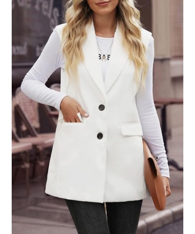 Womens Long Blazer Vest Trendy Two Button Sleeveless Office Blazers Jacket Suit with Pockets Z White $23.39 Vests